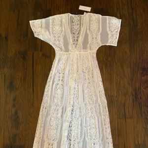 AAKAA Front Tie Lace Caftan Dress. Color Ivory. Size Small